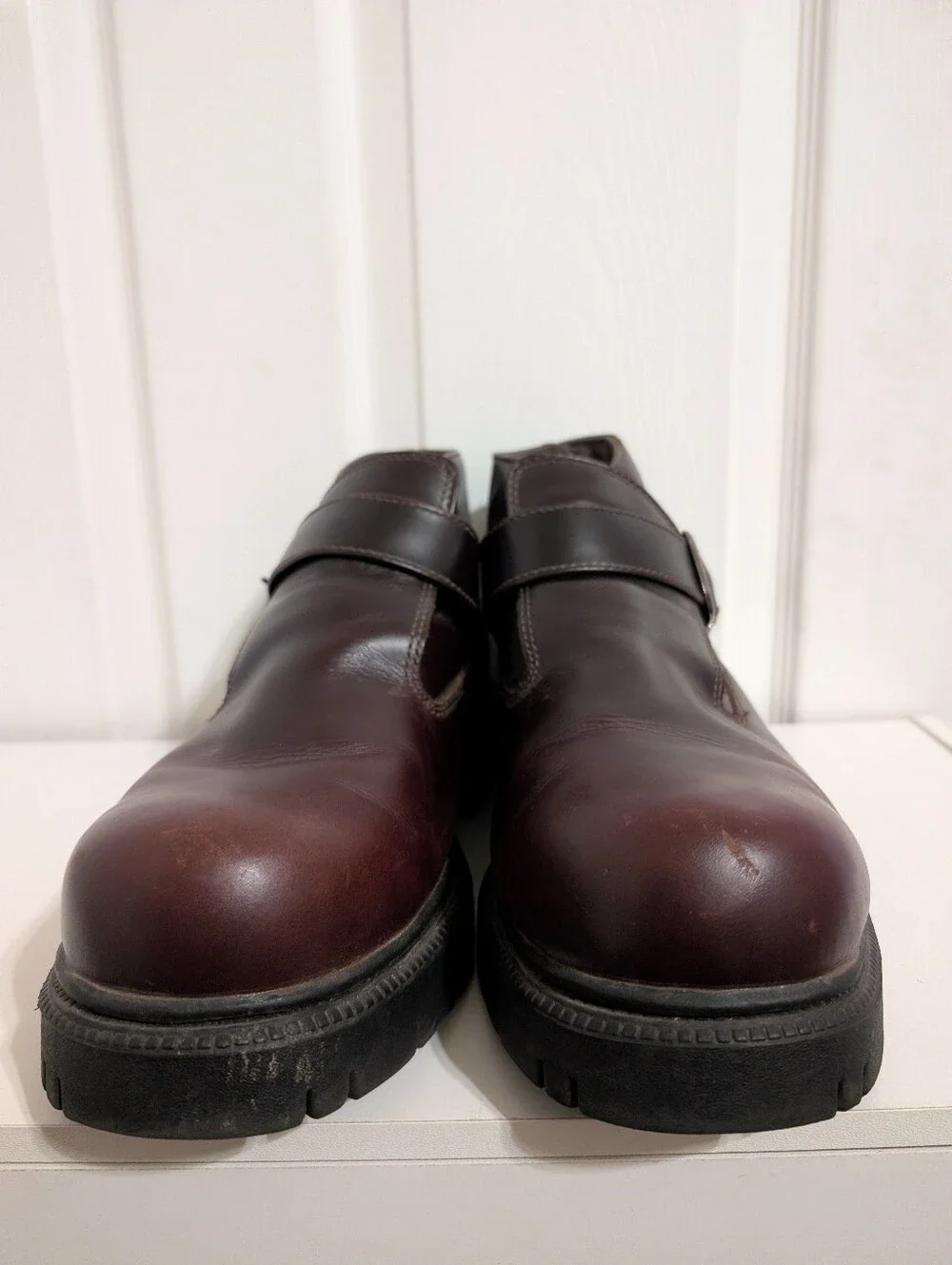 Vtg Skechers Mens Shoes Y2K Brown Leather Buckle Platform Grunge Goth US 13